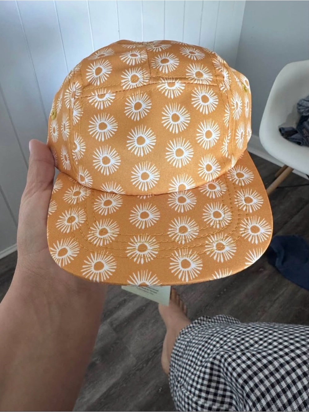 Kids Sunflower Print Orange Cap